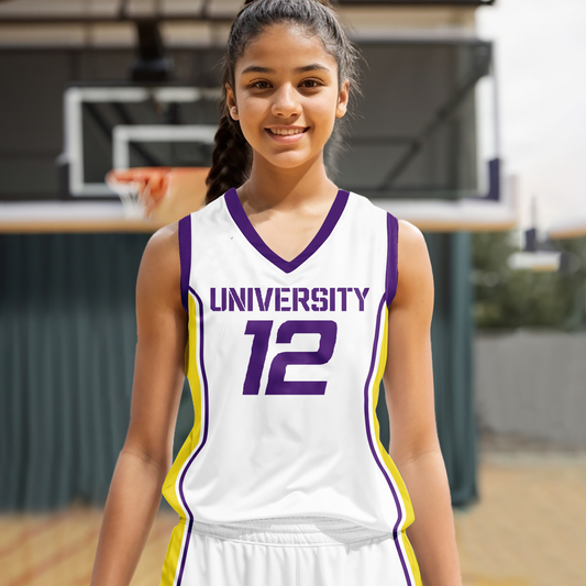 University Girls Custom Basketball Jerseys A comfortable and affordable basketball jersey with a stylish fit