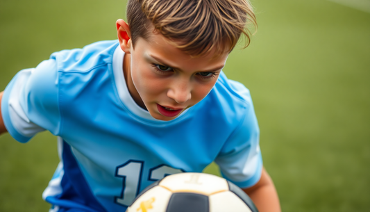 kid playing soccer in a custom soccer jersey