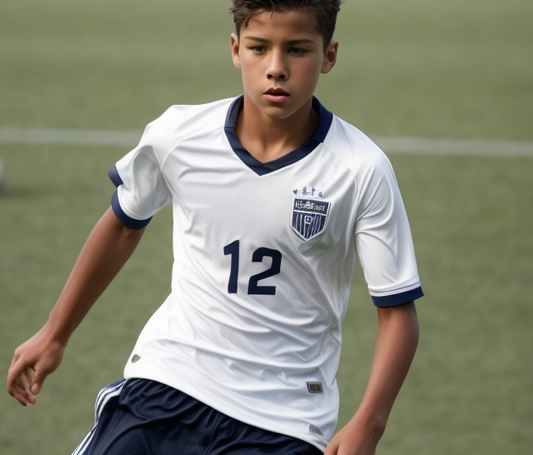 boy wearing soccer jersey